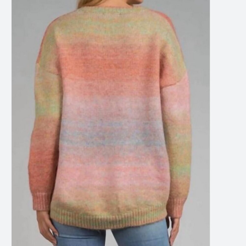 Elan Crew Neck High Low Sweater in Malve Multi - Picture 2 of 8